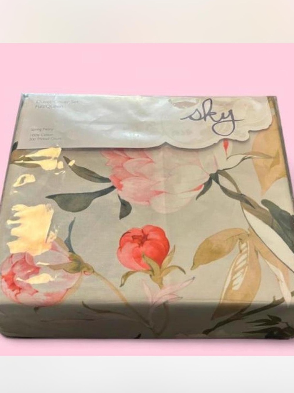 Sky Duvet Cover Set Full/Queen - Pink, Green, Cream